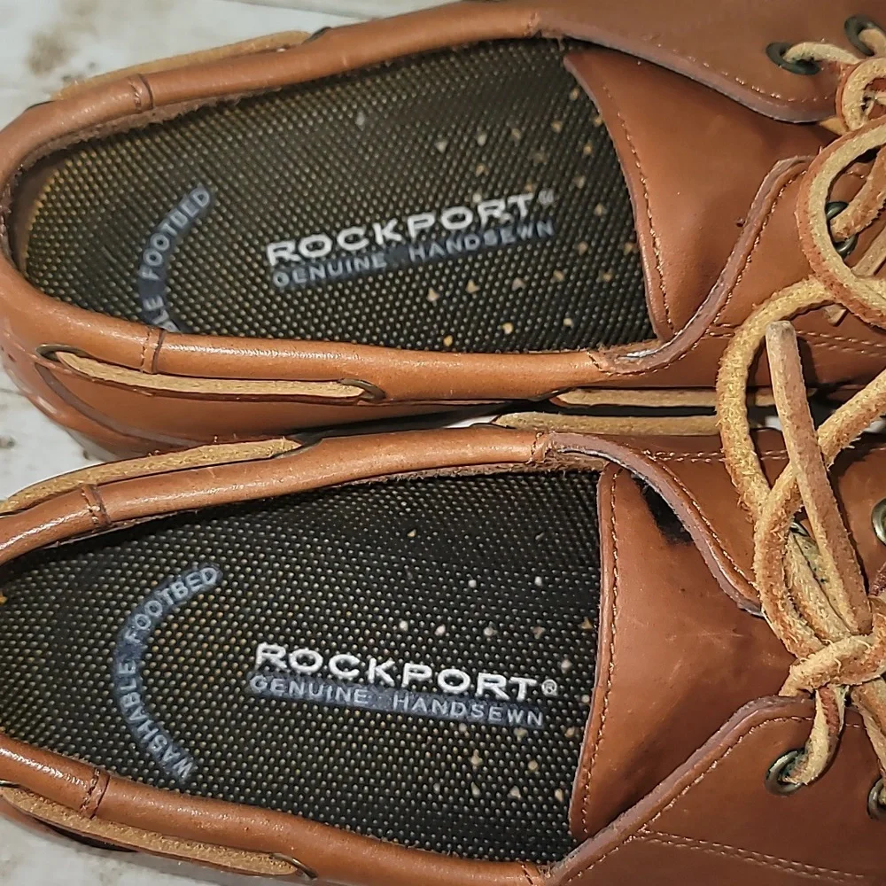 Rockport Mens Handsewn Leather Boat Style‎ Shoes Light Caramel Brown Size 8½ 8.5
